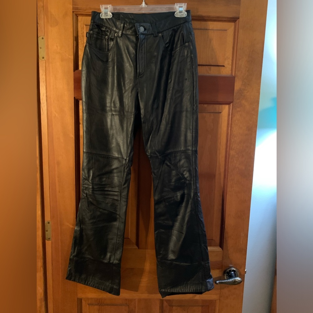 Lauren Jean Co Ralph Lauren black leather bootcut pants high rise sz 6